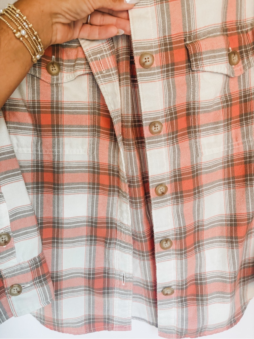 American Eagle Outfitters women's Orange Plaid Button-Up Shirt - Picture 4 of 6